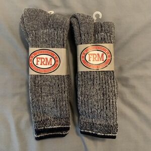 FRM Socks Lot Of 2 Mens Large Gray Merino Wool Outdoor Mid Calf Striped Warm